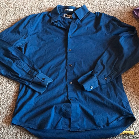 Express 1MX Blue Button Up Fitted Dress Shirt - Picture 3 of 4